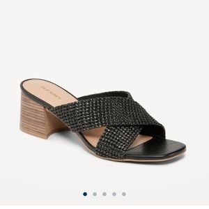 NWT OLD NAVY Square-Toe Braided Straw Cross-Strap Mule Sandals Color: Black Jack